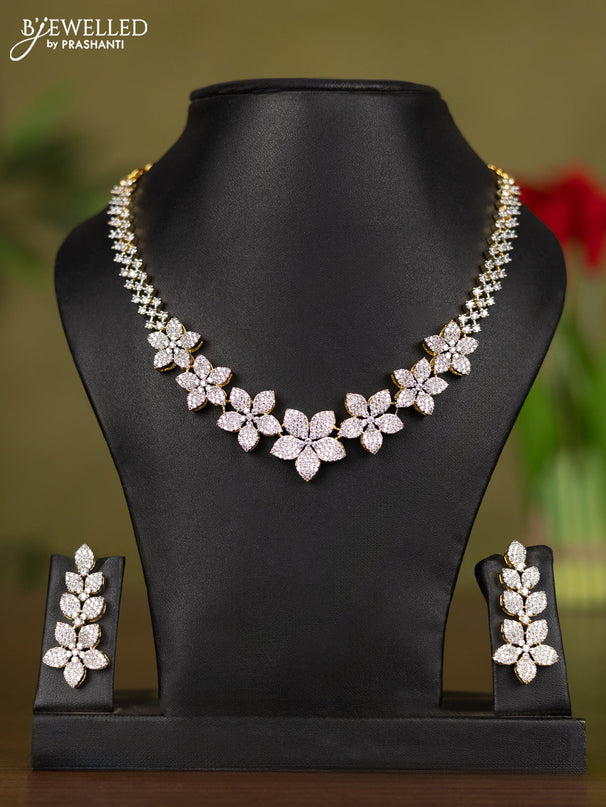 Zircon necklace floral design with cz stones in gold finish
