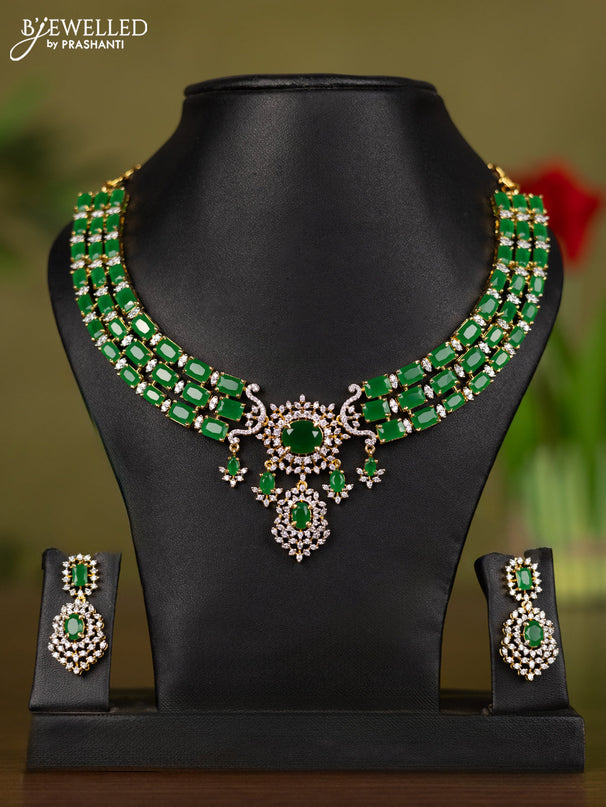 Zircon necklace with emerald and cz stones in gold finish