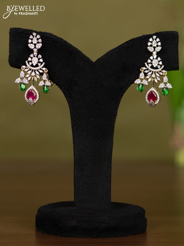 Zircon necklace with ruby & cz stones and green beads in gold finish