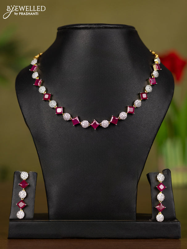 Zircon necklace with ruby and cz stones in gold finish