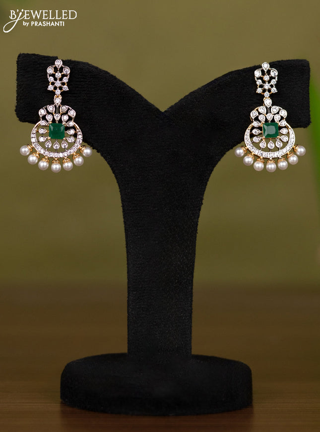 Zircon necklace with emerald & cz stones and pearls in gold finish