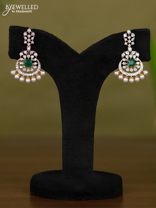 Zircon necklace with emerald & cz stones and pearls in gold finish
