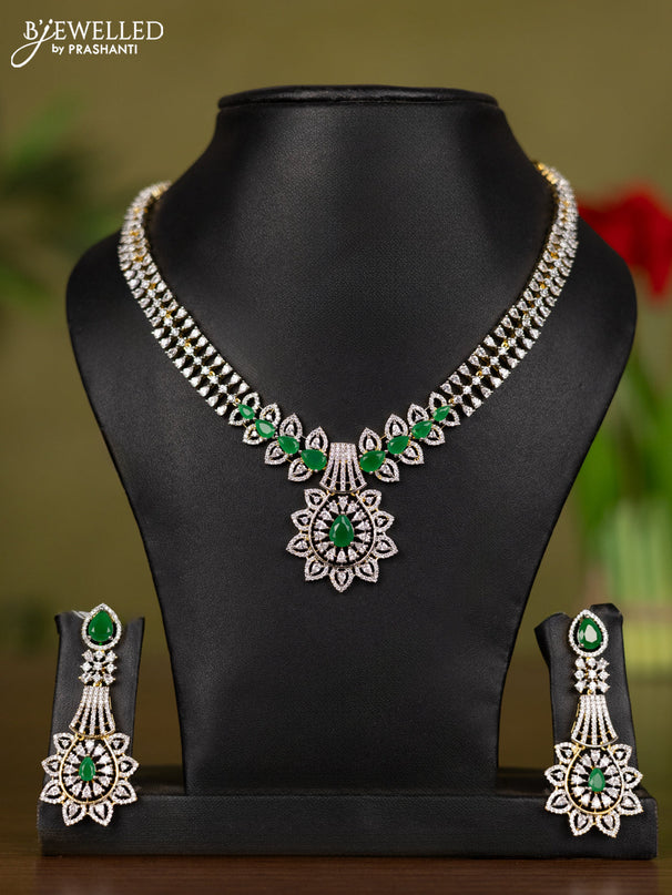 Zircon necklace with emerald and cz stones in gold finish