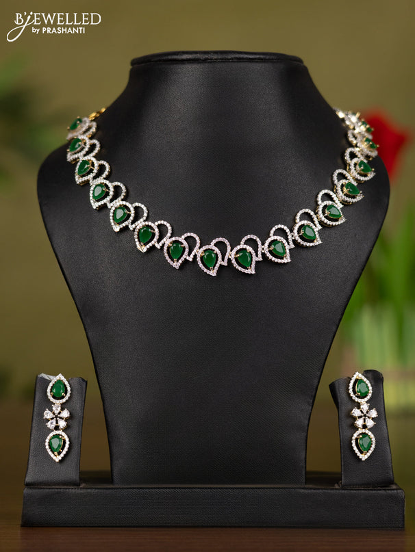 Zircon necklace with emerald and cz stones in gold finish