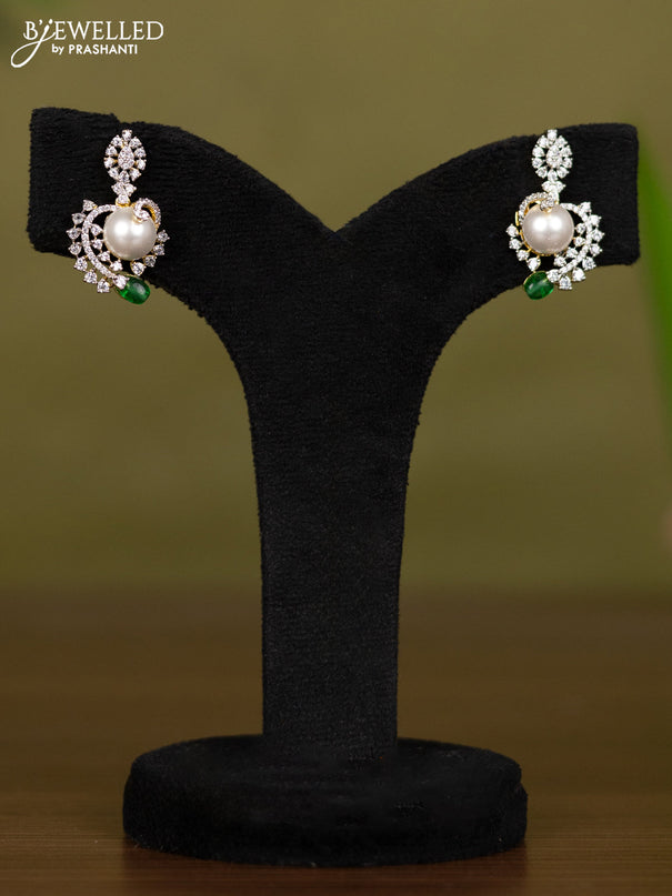 Zircon necklace with cz stones and pearl & green beads in gold finish