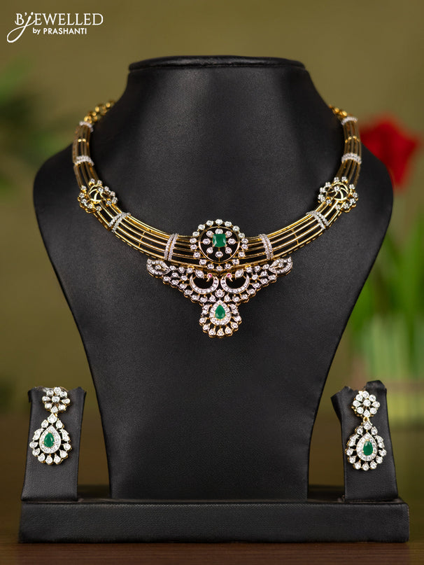 Zircon necklace with emerald and cz stones in gold finish