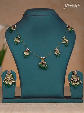 Inivisible chain double peacock design in kemp stones and green & pearl hangings