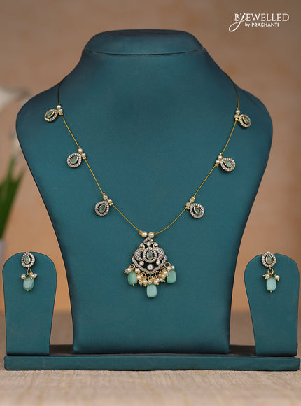 Inivisible chain double peacock design in blue stone in victorian finish