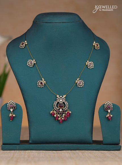 Invisible chain with maroon stones and beads victorian finish