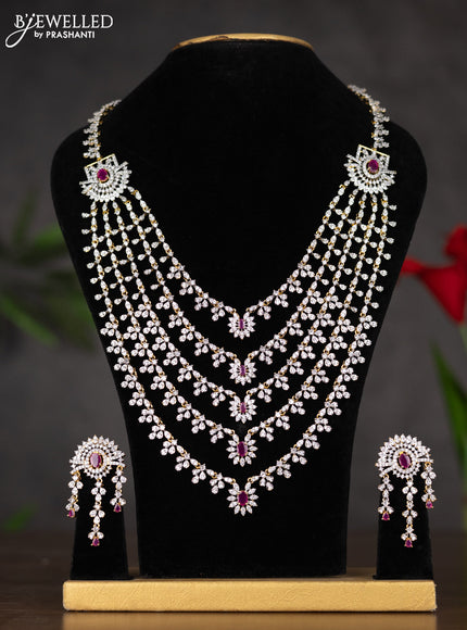 Zircon haaram five layer with white and pink stones
