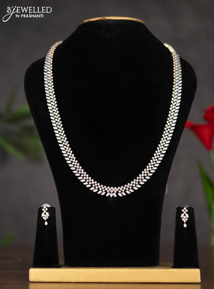 Zircon haaram with white stones in gold finish