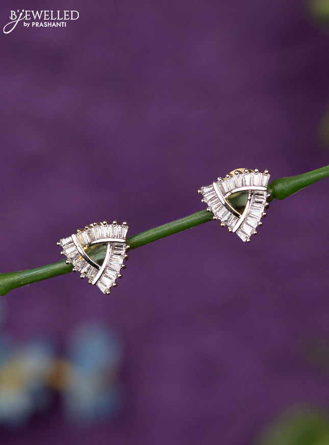 Zircon earrings geometric design with cz stones in gold finish