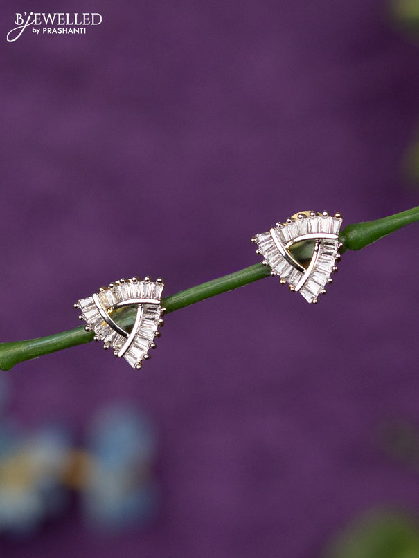 Zircon earrings geometric design with cz stones in gold finish