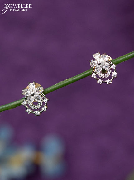 Zircon earrings floral design with cz stones in gold finish