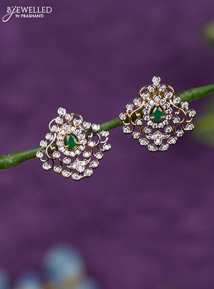 Zircon earrings with emerald and cz stones in gold finish