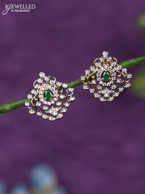 Zircon earrings with emerald and cz stones in gold finish