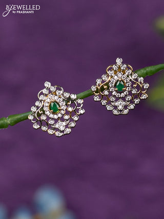 Zircon earrings with emerald and cz stones in gold finish