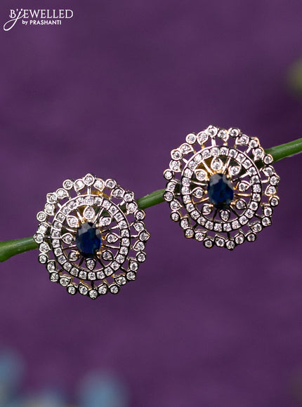 Zircon earrings with sapphire and cz stones in gold finish