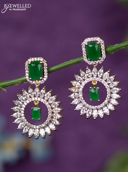 Zircon earrings with emerald and cz stones in gold finish