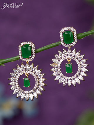 Zircon earrings with emerald and cz stones in gold finish