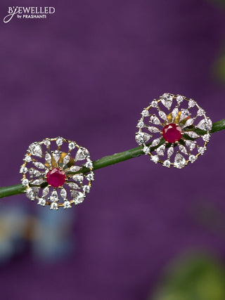 Zircon earrings with ruby and cz stones in gold finish