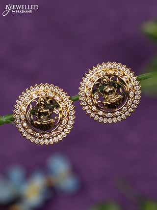 Zircon earrings lakshmi design with cz stones in gold finish