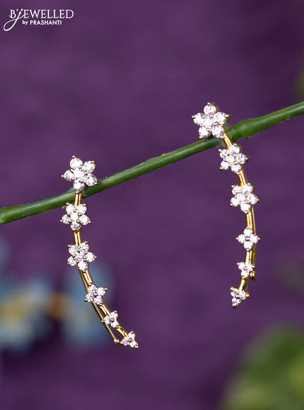 Zircon earcuff earrings floral design with cz stones in gold finish