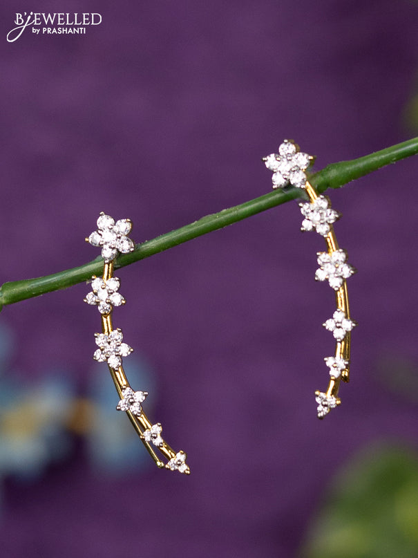 Zircon earcuff earrings floral design with cz stones in gold finish