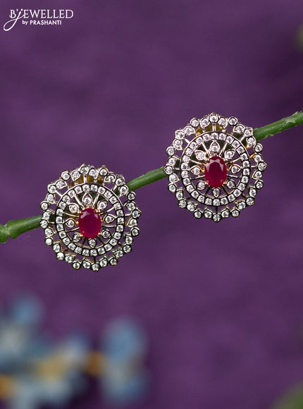 Zircon earrings with ruby and cz stones in gold finish
