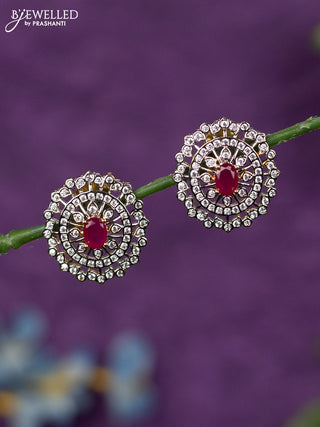Zircon earrings with ruby and cz stones in gold finish