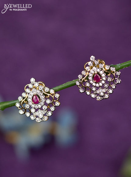 Zircon earrings with ruby and cz stones in gold finish