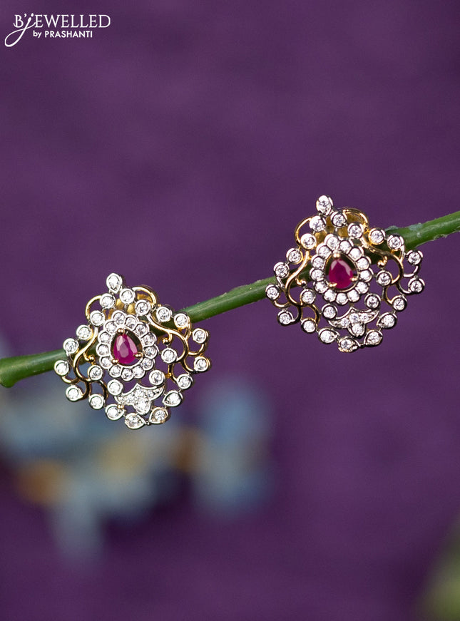 Zircon earrings with ruby and cz stones in gold finish