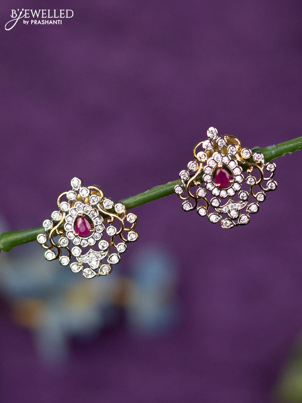 Zircon earrings with ruby and cz stones in gold finish