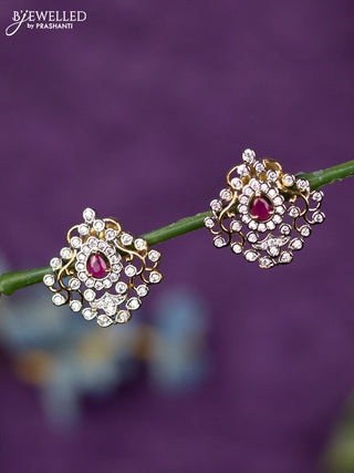 Zircon earrings with ruby and cz stones in gold finish