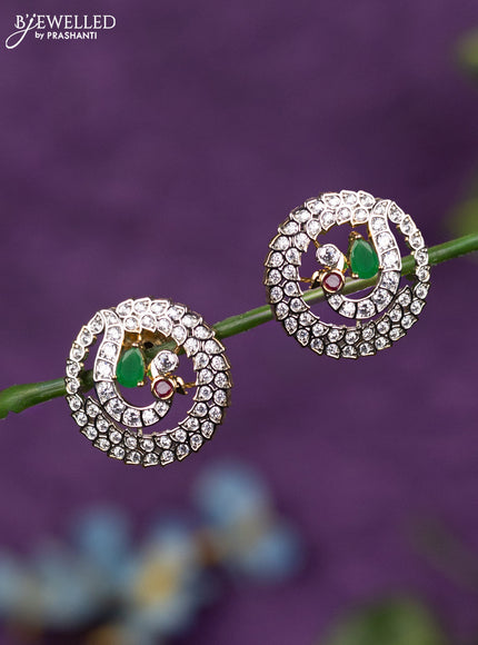 Zircon earrings peacock design with kemp and cz stones in gold finish