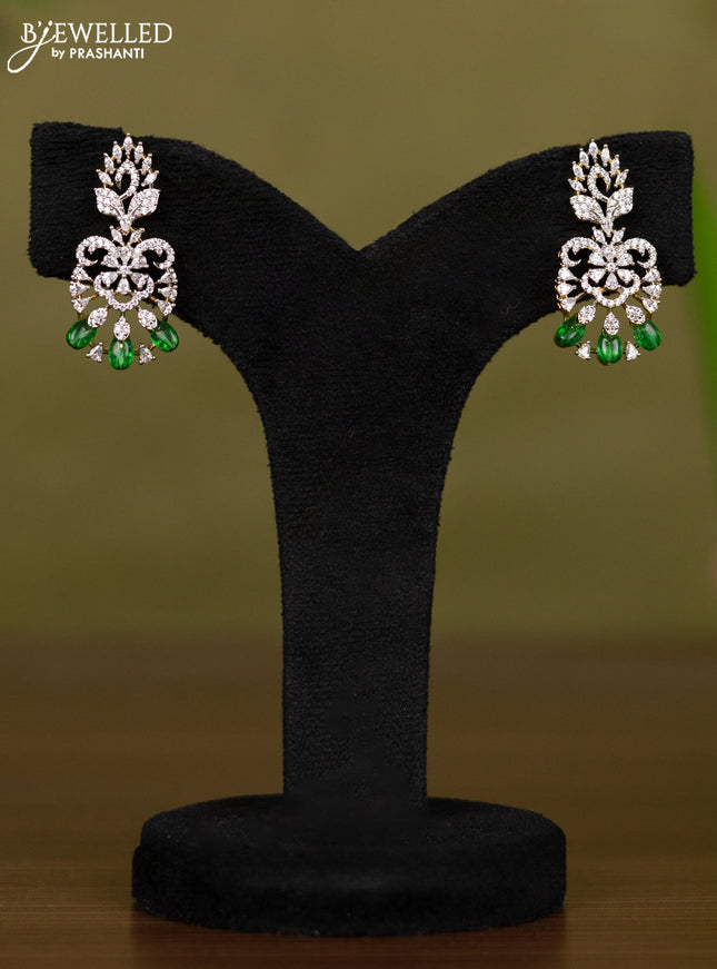 Zircon necklace with cz stones and green beads hangings in gold finish