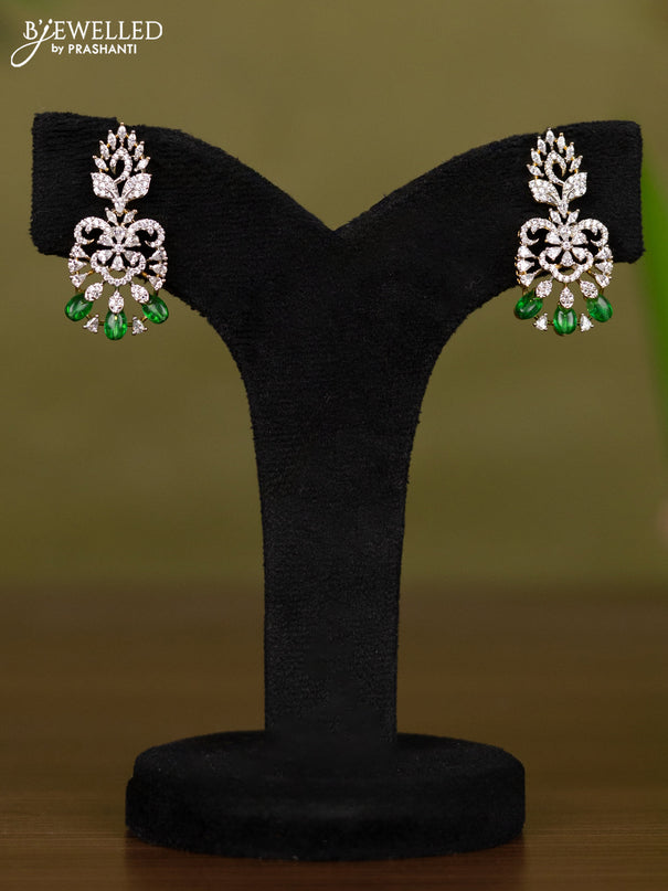 Zircon necklace with cz stones and green beads hangings in gold finish