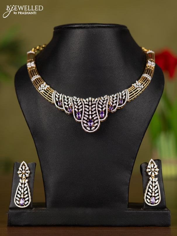 Zircon necklace with purple and cz stones in gold finish