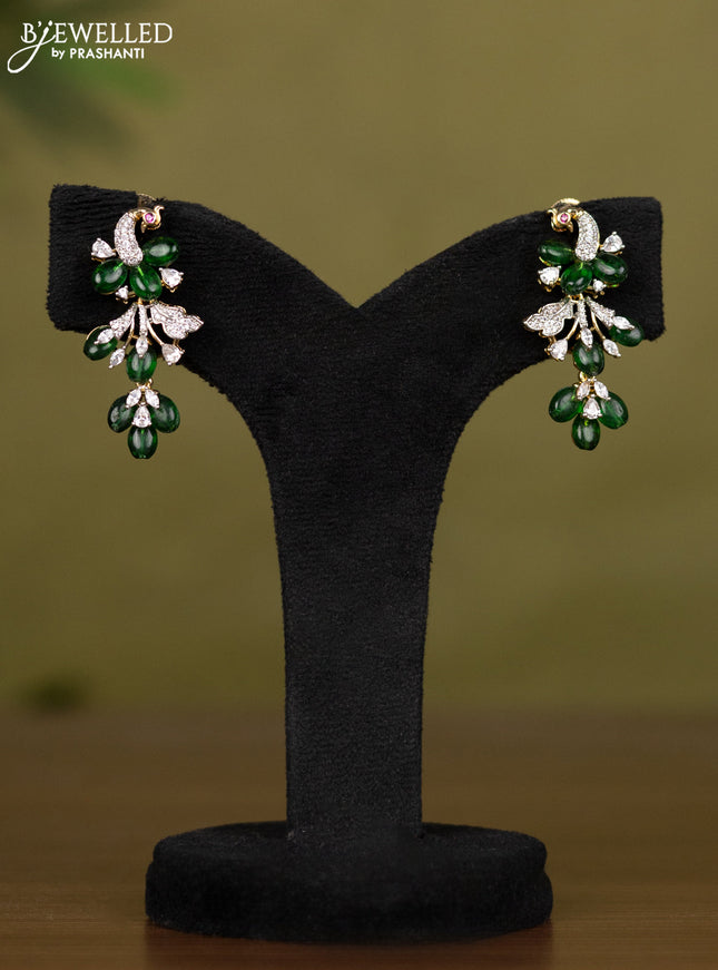 Zircon necklace with cz stones and green beads in gold finish