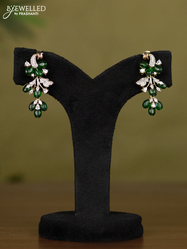 Zircon necklace with cz stones and green beads in gold finish
