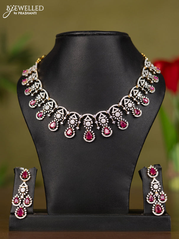Zircon necklace with ruby and cz stones in gold finish
