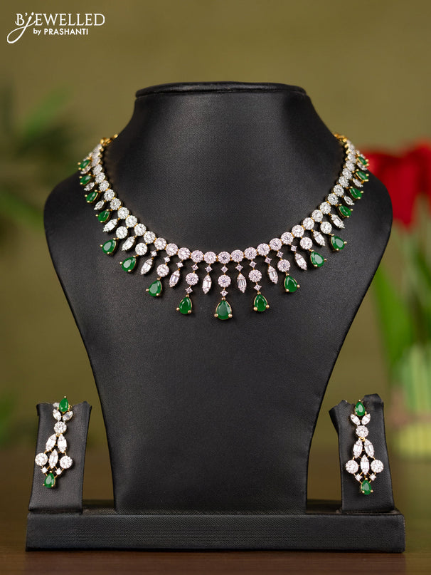 Zircon necklace with emerald and cz stones in gold finish