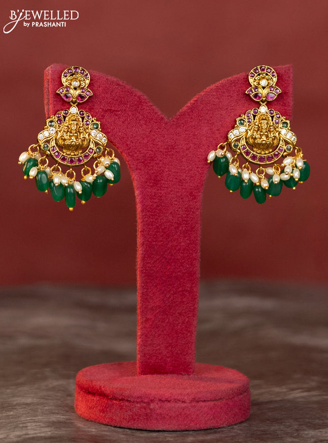 Antique jelabi haaram lakshmi design with kemp and white stones & green beads hanging