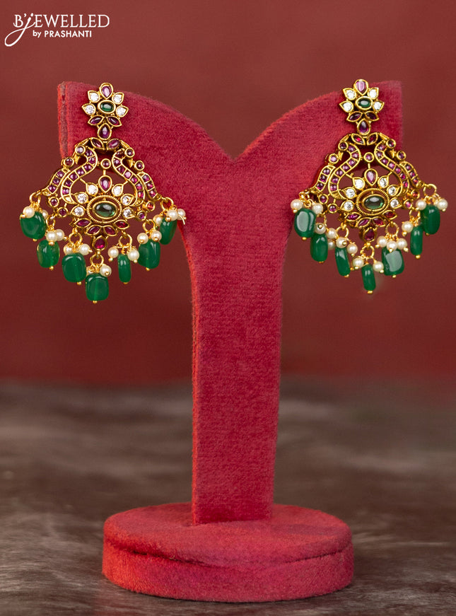 Antique haaram double peacock design with kemp and white stones & green beads hanging