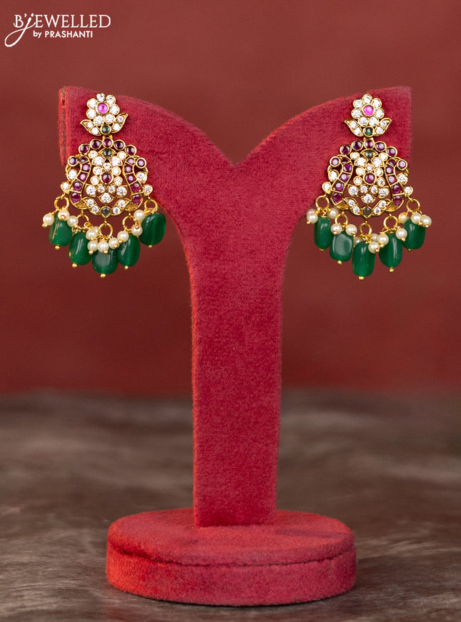 Antique haaram floral design with kemp and white stones & green beads hanging