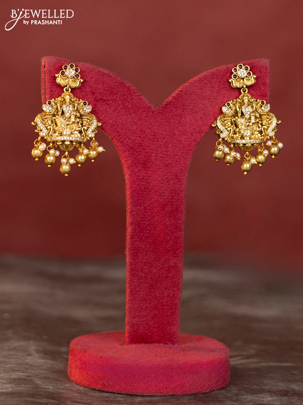 Antique haaram lakshmi design with white stones & gold beads hanging