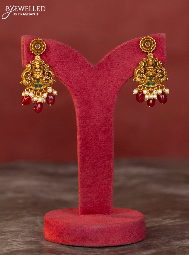 Antique jelabi haaram lakshmi design with kemp and white stones & maroon beads hanging