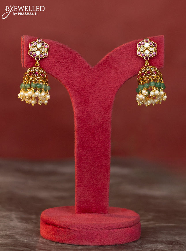 Antique haaram peacock design with kemp and white stones & green beads hanging