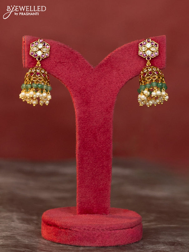 Antique haaram peacock design with kemp and white stones & green beads hanging