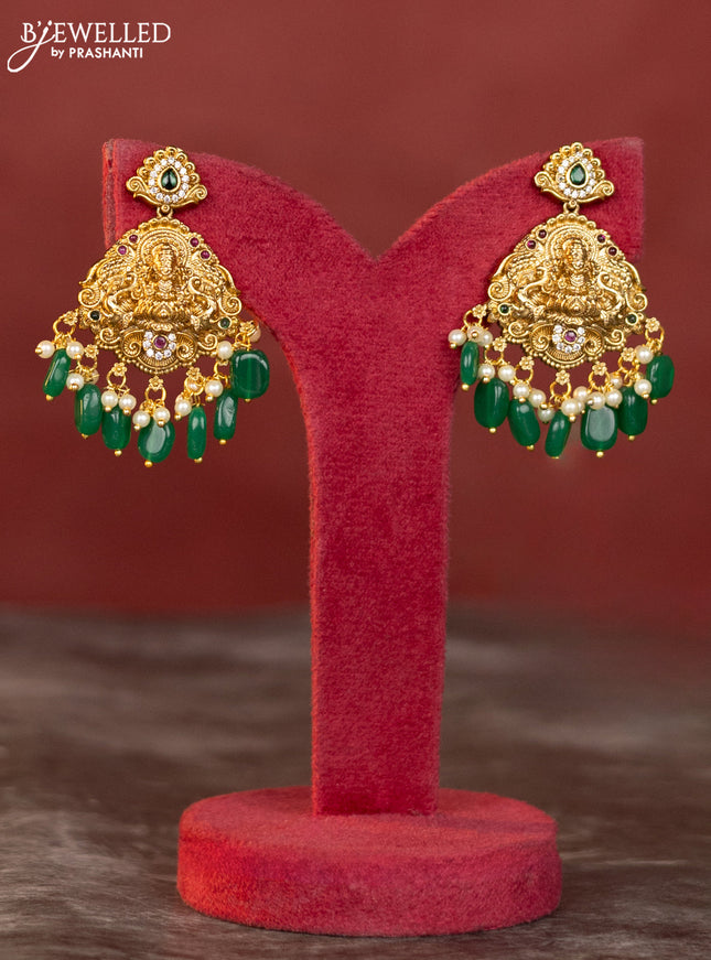 Antique haaram lakshmi kaasu design with kemp and white stones & green beads hanging